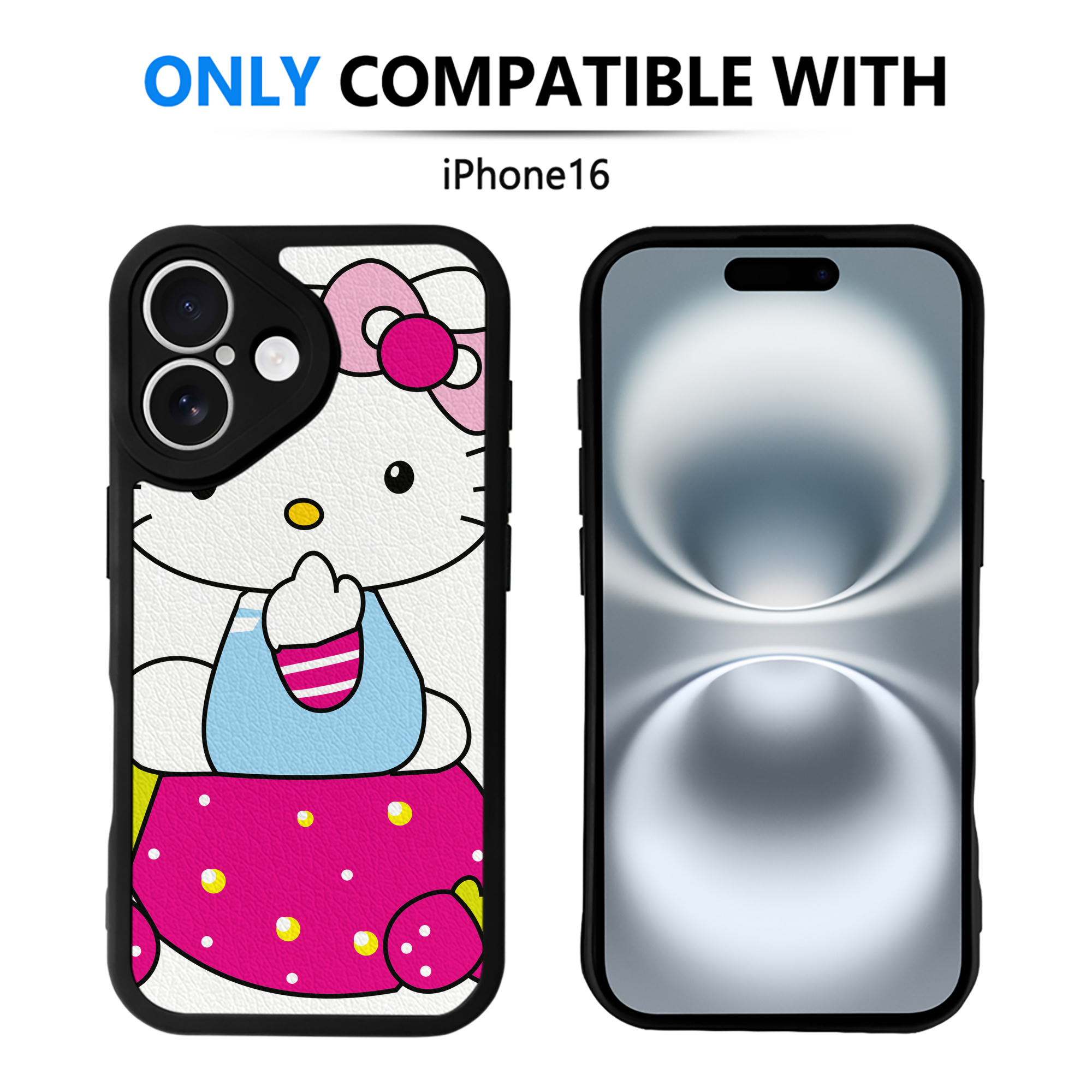 （画像用） Hello Kitty ハローキティ 【iPhone 16シリーズ対応】シリコンスマホケース（レザー調） 材質：シリコン